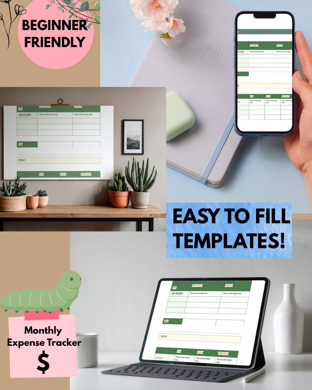 Minimalistic Budget Tracker / Digital Planner & Expense Template