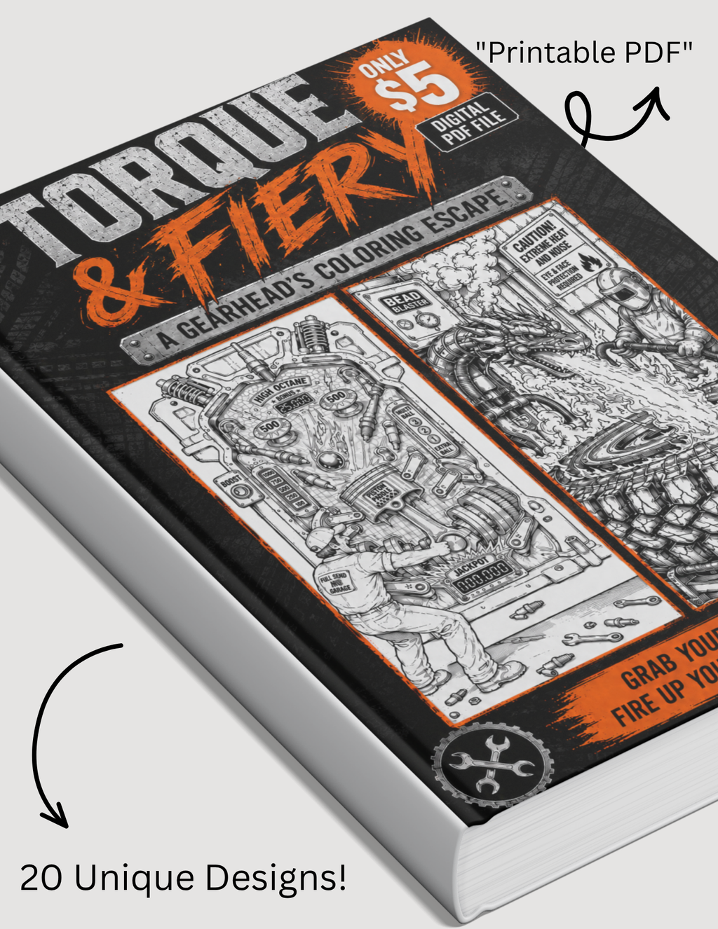 Torque & Fiery: A Gearhead's Coloring Escape