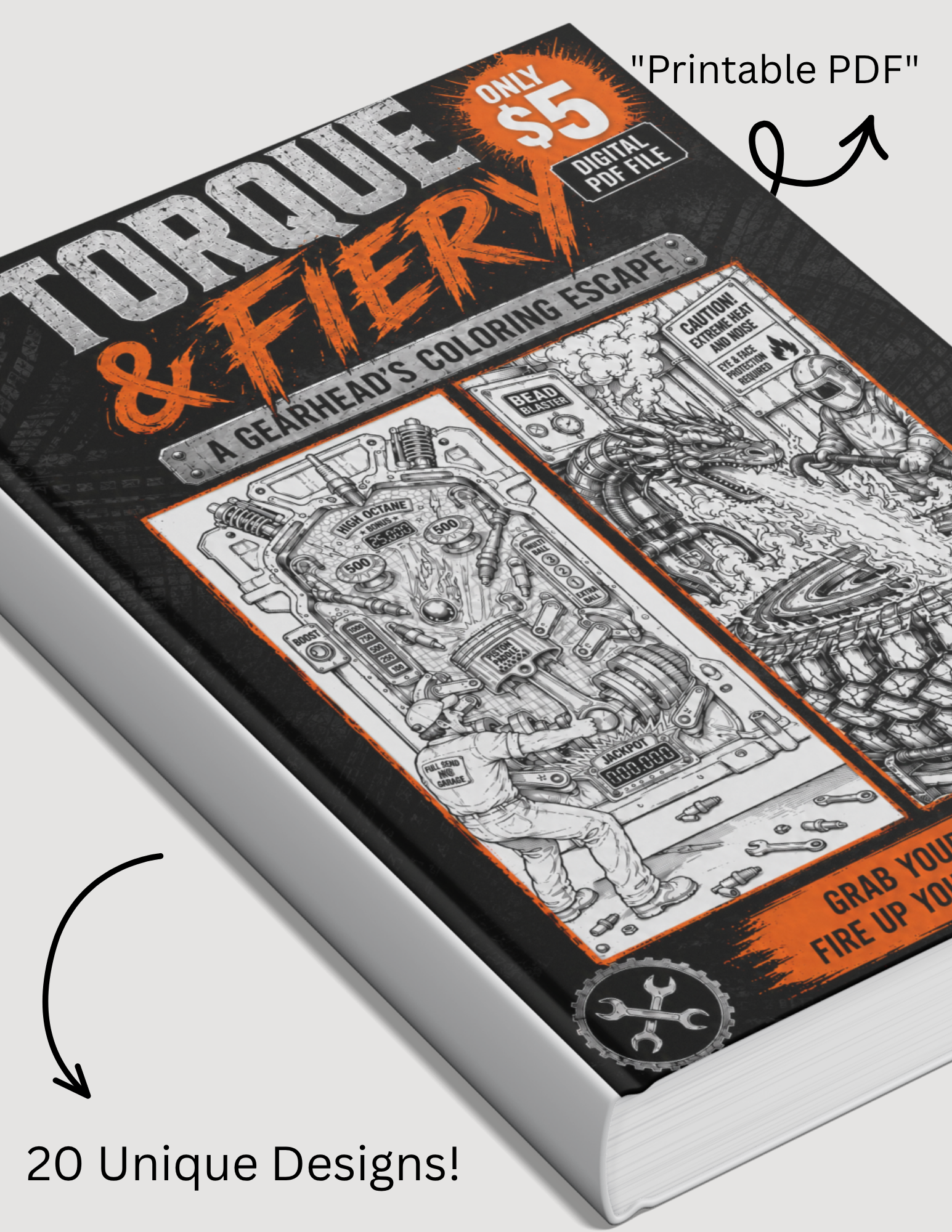 Torque & Fiery: A Gearhead's Coloring Escape